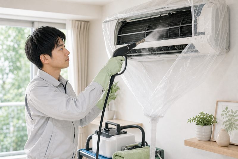 エアコンの分解高圧洗浄作業